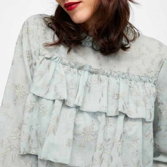 Zara embroidered top with ruffles - Picture 2 of 10